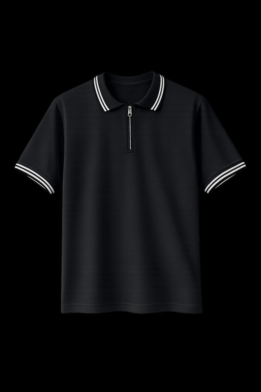 Half-Zip Slim Polo - Black
