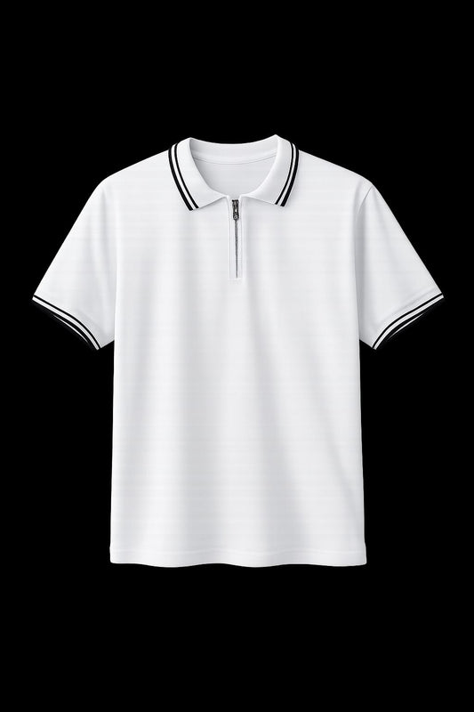Half-Zip Slim Polo - White