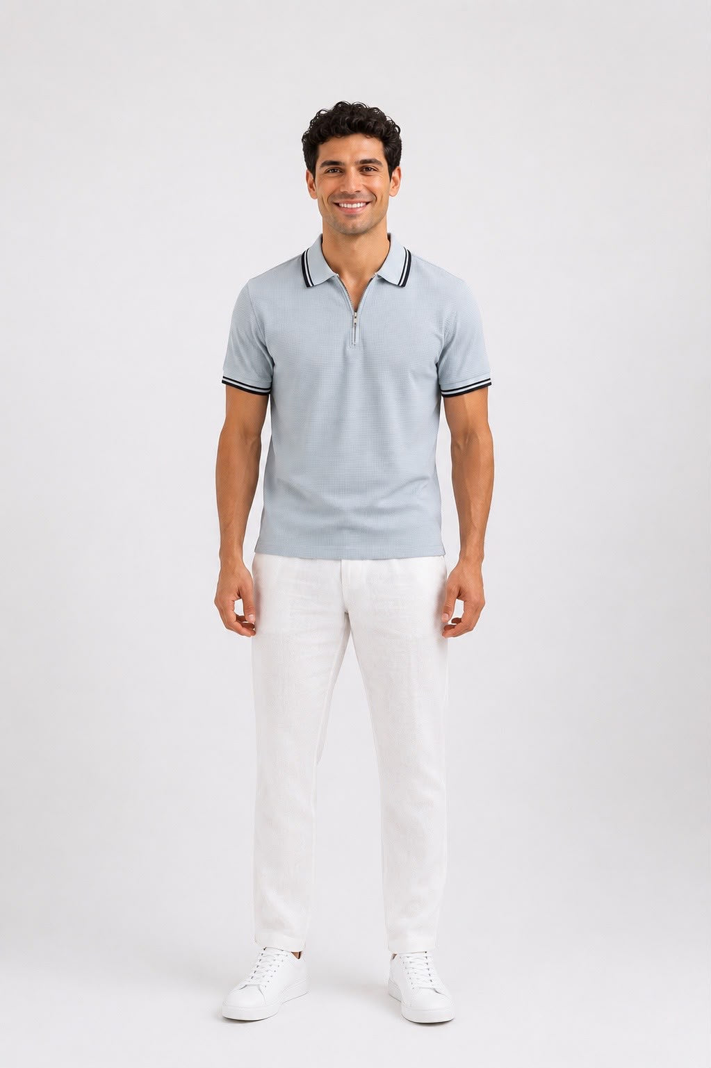 Half-Zip Slim Polo - Light Grey