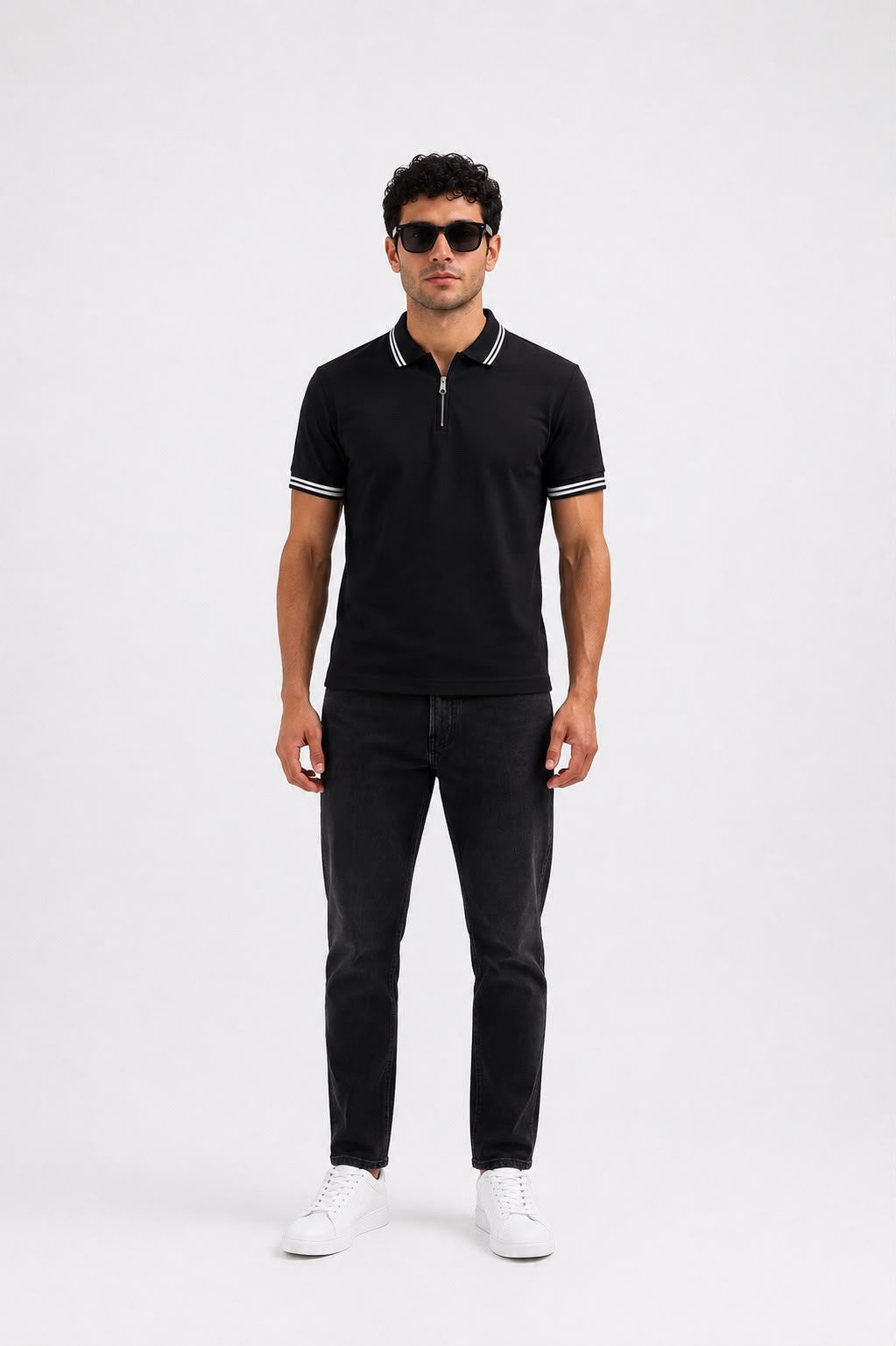 Half-Zip Slim Polo - Black