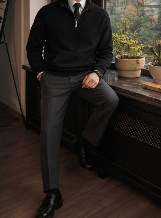 Black Half-Zip Pullover